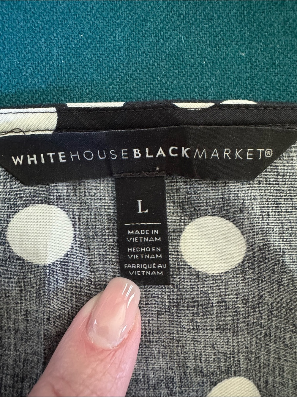 White House Black Market Black & Cream Polka Dot Puff Sleeve Wrap Blouse Sz L - Picture 2 of 12